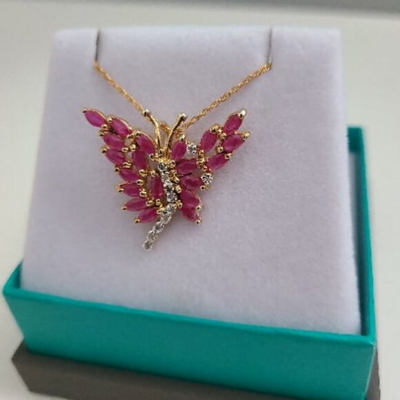 Genuine Faceted Marquise cut Ruby Necklace - Picture 1 of 6
